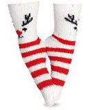 Christmas Holiday Slipper Socks 2-Pair for Women Reindeer Stripes Snowflakes (Red Reindeer Snowflakes)X2121