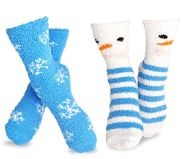 Christmas Holiday Slipper Socks 2-Pair for Women Reindeer Stripes Snowflakes (Blue Reindeer Snowflakes) X2122