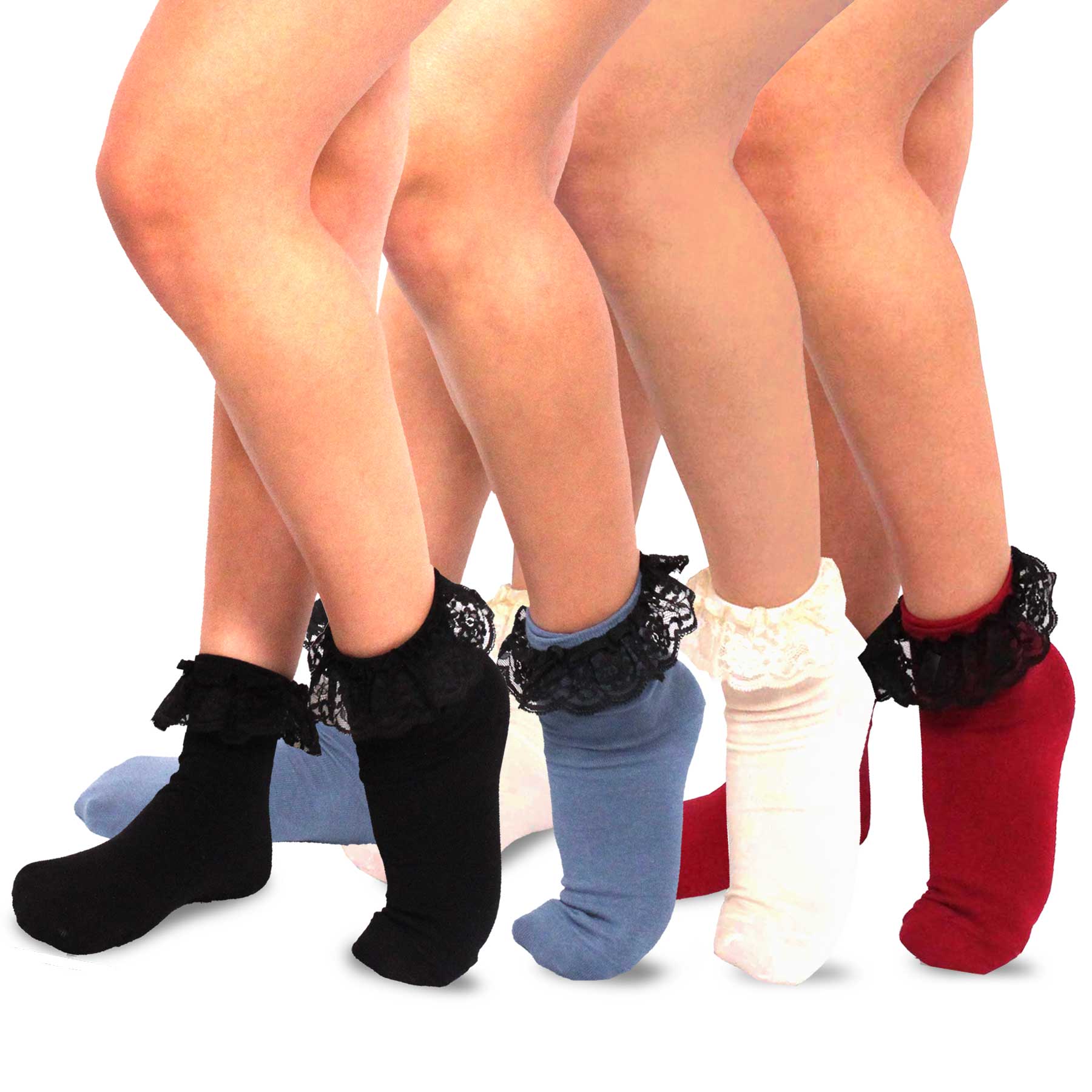 TeeHee Socks Women's Casual Cotton Short Crew Lace Top 4-Pack (10403)