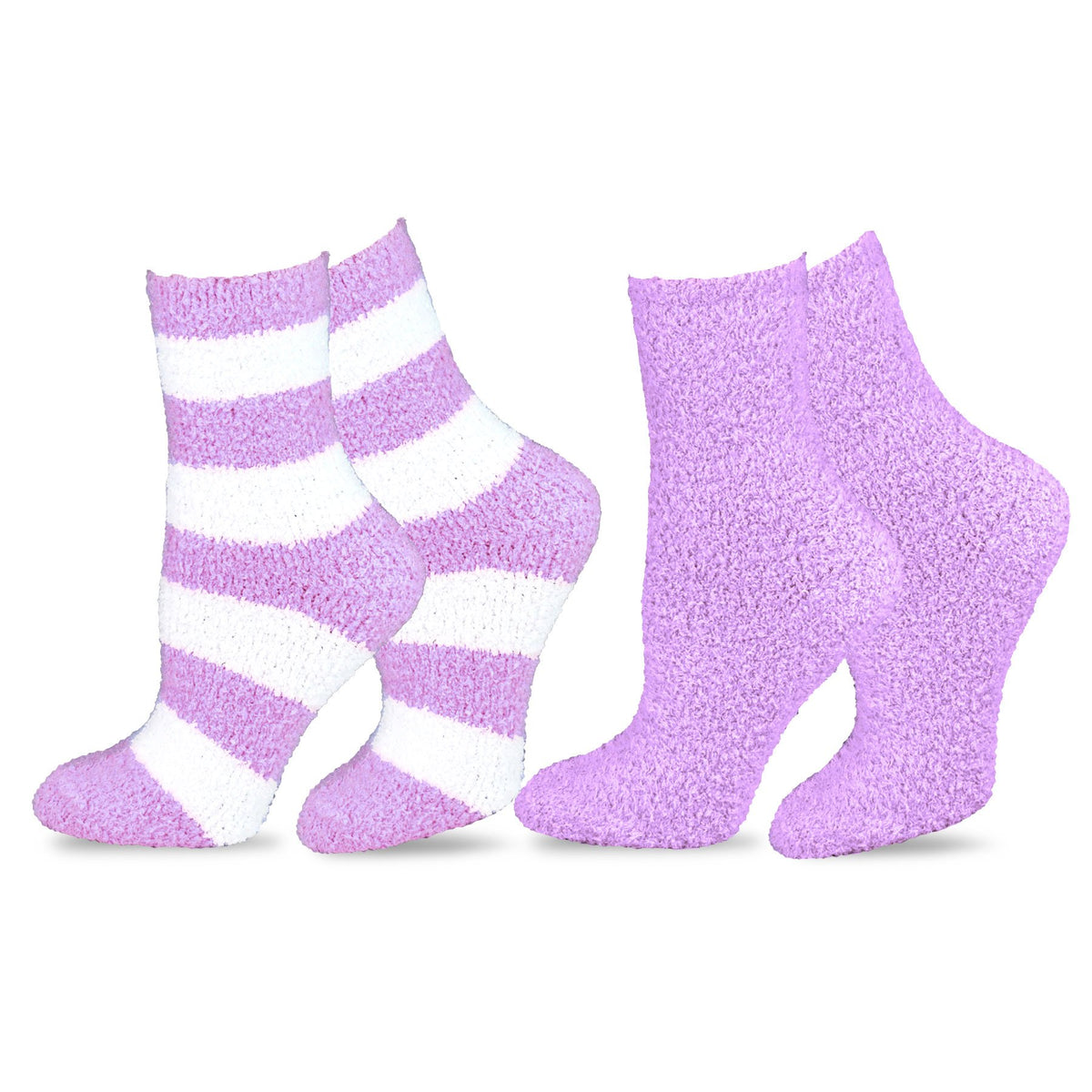 TeeHee Socks Women's Fuzzy Polyester Crew Light Blue 2-Pack (11190)