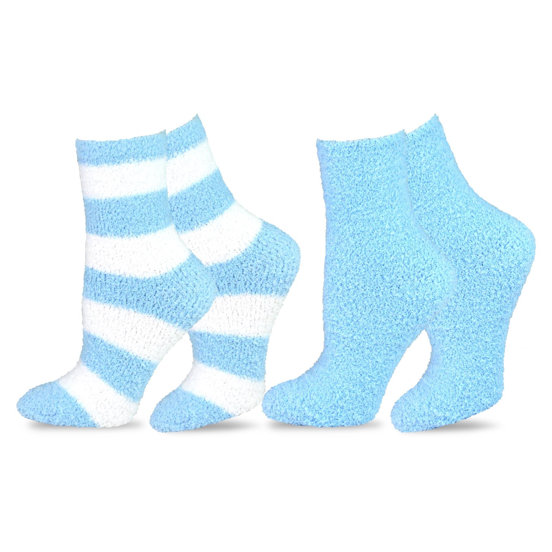 TeeHee Socks Women's Fuzzy Polyester Crew Light Blue 2-Pack (11190)
