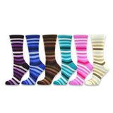 TeeHee Socks Women's Casual Polyester Crew Tonal Thin Stripe 6-Pack (11194)