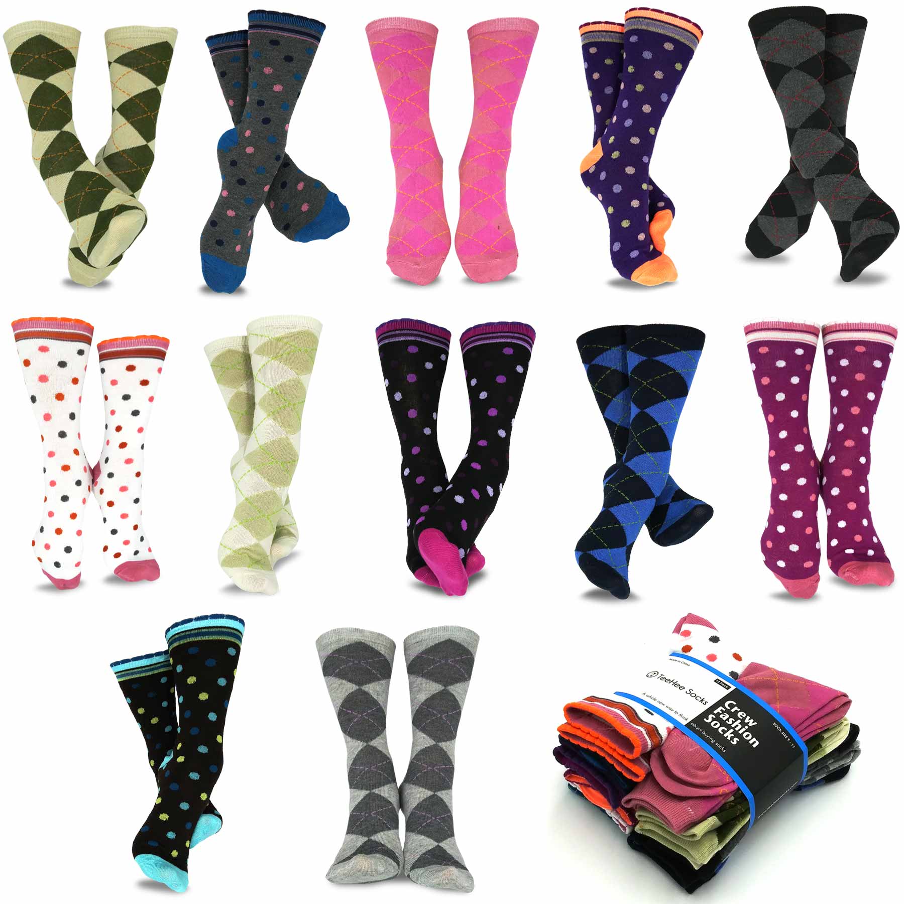 12 Pairs Women's Ankle Socks Polka Dot Striped Geo Teen Young Women Socks