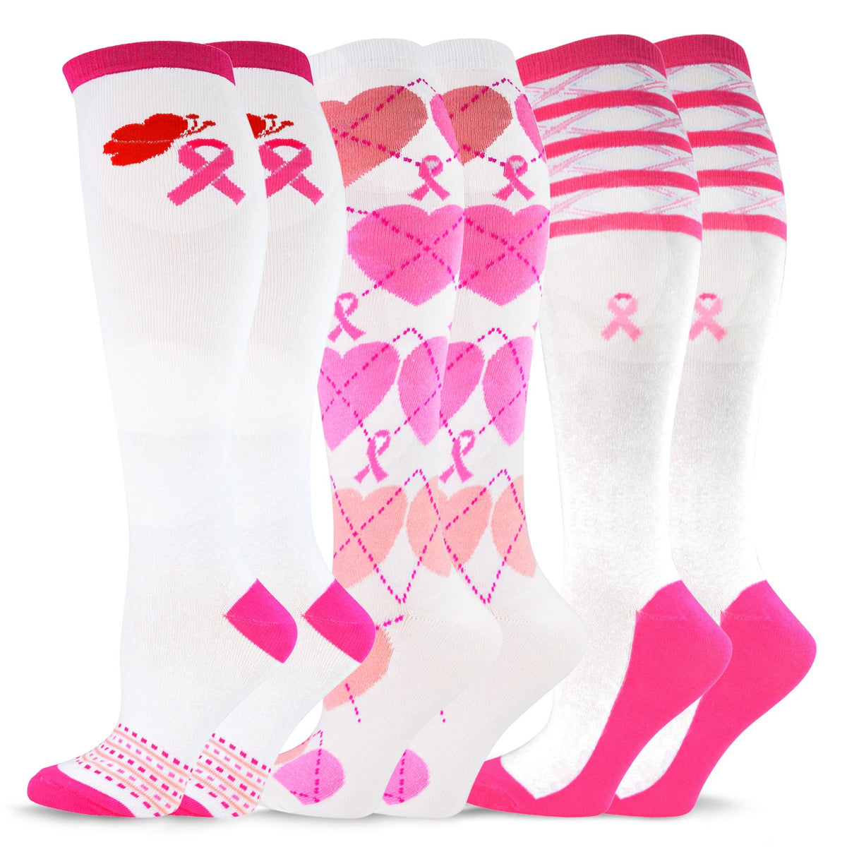 TeeHee Socks Women's Pink Ribbon Bamboo Crew (W1438)