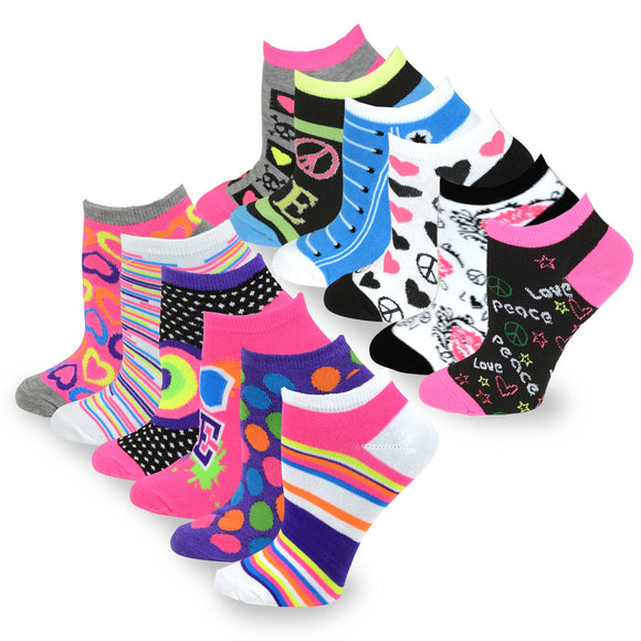 TeeHee Socks Women's Casual Polyester No Show Assorted 12-Pack (31003)