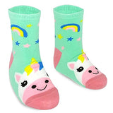 TeeHee Little Girls Cotton Crew Socks 6 Pair Pack (Animal Crew)(K2025)