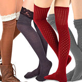 TeeHee Women's Fashion Over the Knee High Socks 4 Pair Combo (Lace Over)