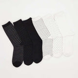 Socksmile - soft cotton women's trouser socks dress socks striped polka dots solid black white 6pairs