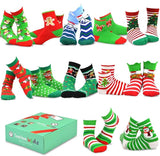 TeeHee Christmas 12-Pair Cotton Socks, Great Value Gift Box for Toddler Kids (12-24 Months, Dog Santa Fun) (11890)