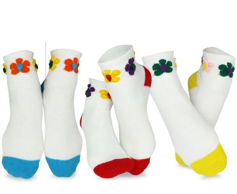 Cute Flower Tip Toe Colorful Fuzzy Slipper Crew Socks for Women 3-Pair (Flower) R2120FZY