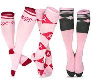 Cute Adorable Breast Cancer Awareness Cotton Knee High Socks for Women 3-Pair (Argyle Pink Ribbon) H2134