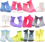 TeeHee Socks Kid's Casual Cotton Short Crew Polka Dots & Stripes Ruffle 12-Pack Gift Box (70037A)