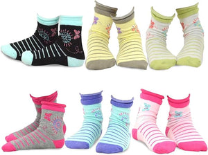 TeeHee Socks Little Girl's Casual Cotton Short Crew Butterfly 6-Pack (70923)