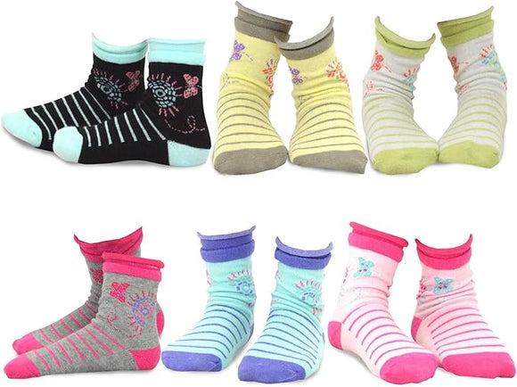 TeeHee Socks Little Girl's Casual Cotton Short Crew Butterfly 6-Pack (70923)