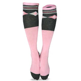 Cute Adorable Breast Cancer Awareness Cotton Knee High Socks for Women 3-Pair Argyle Pink Ribbon (H2134)