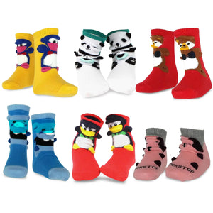 TeeHee Kids Boys Basic Cotton Crew Socks 6 Pair Pack (3-5Y, 3D Animals)K2107