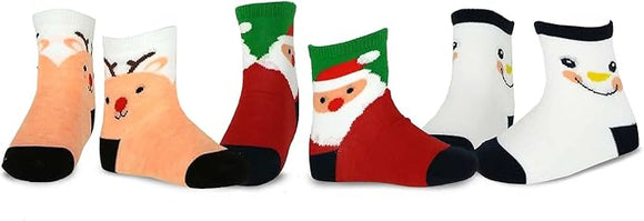 TeeHee Christmas Holiday Novelty Little Kids Crew Socks 3-Pair Santa Snowman Smile (K2115)