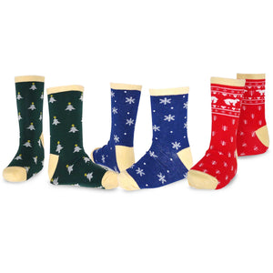 TeeHee Christmas Holiday Novelty Little Kids Crew Socks 3-Pair Tree-Bear-Snowflake (K2201)