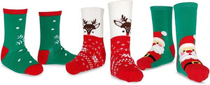 TeeHee Christmas Holiday Novelty Little Kids Crew Socks 3-Pair Santa-Deer-Snowflake (K2202)