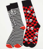 TeeHee Men's Crazy Fun Novelty Casual Crew Socks, 2 Pair (Skeleton Checker Stripes) N2125