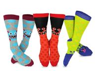 TeeHee Crazy Fun Novelty Casual Crew Socks for Women and Junior 3-Pair (Monsters Polka Dots) N2129