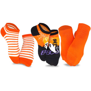 Silly Ghost Boo Hunted House Spider Web Fun Novelty Halloween Cotton Low-Cut Ankle Socks Women 3-Pairs 9-11 Orange (2313)