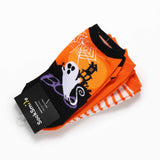 Silly Ghost Boo Hunted House Spider Web Fun Novelty Halloween Cotton Low-Cut Ankle Socks Women 3-Pairs 9-11 Orange (2313)