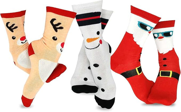 TeeHee Christmas Holiday Fun Crew Socks for Women 3 Pairs Santa with Sunglasses 9-11 (2117)