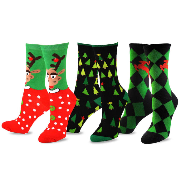 TeeHee Socks Women's Christmas Polyester Crew Assorted 3-Pack (10426)