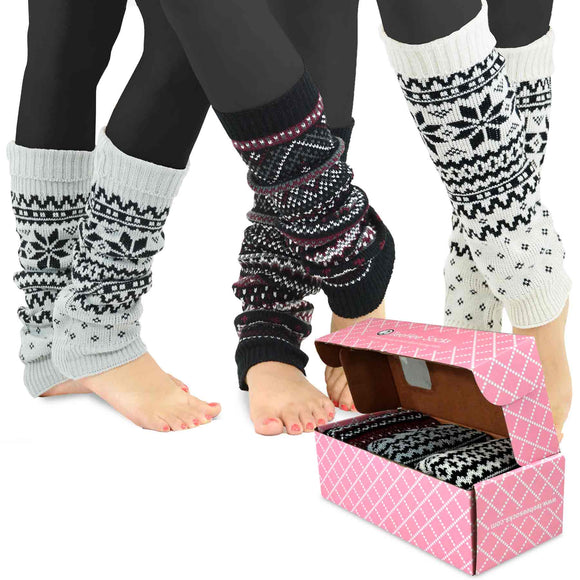 TeeHee Socks Women's Acrylic Leg Warmer Cable Knit 3-Pack (Z07)