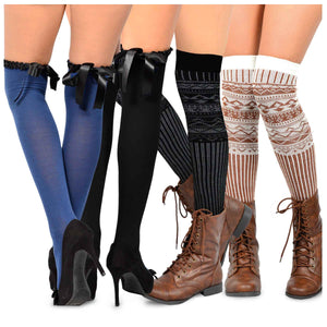Women's Fashion Over the Knee High Socks - 4 Pair Combo (Nordic)