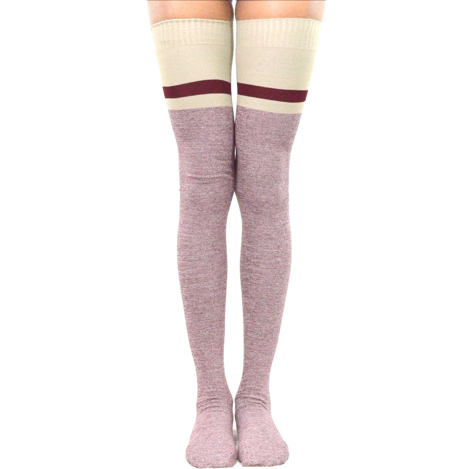 TeeHee Socks Women's Casual Cotton Thigh High Twist Yarn Stripe 3-Pack