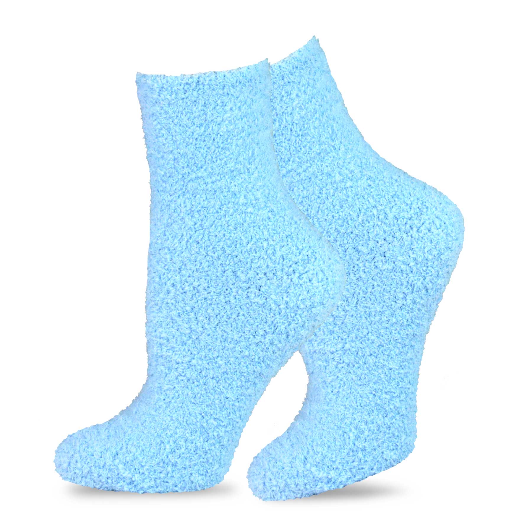 TeeHee Socks Women's Fuzzy Polyester Crew Light Blue 2-Pack (11190)