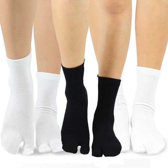 TeeHee Socks Unisex Casual Cotton Big Toe Black/White 3-Pack (11708)