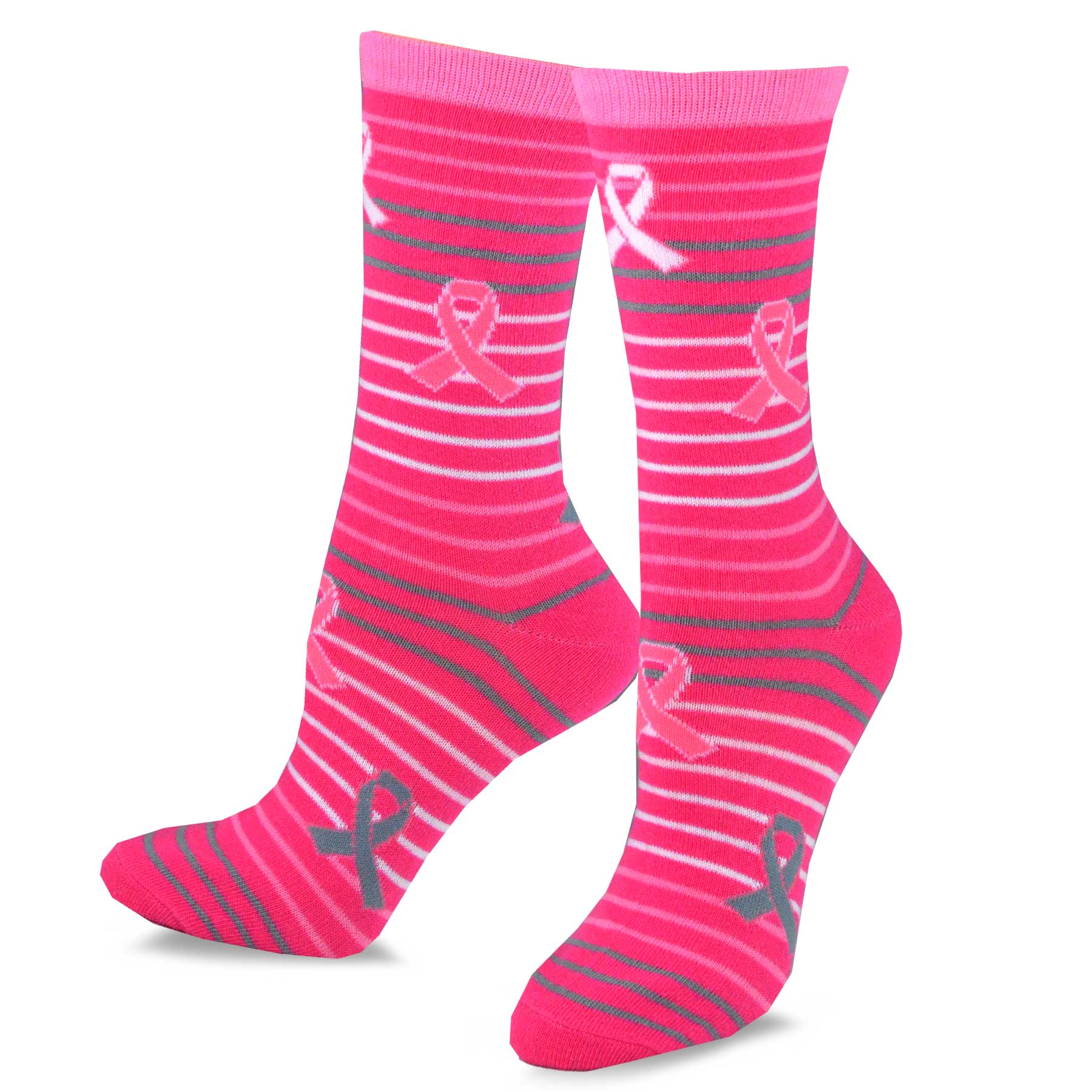 TeeHee Socks Women's Pink Ribbon Cotton Crew 5-Pack (11873)