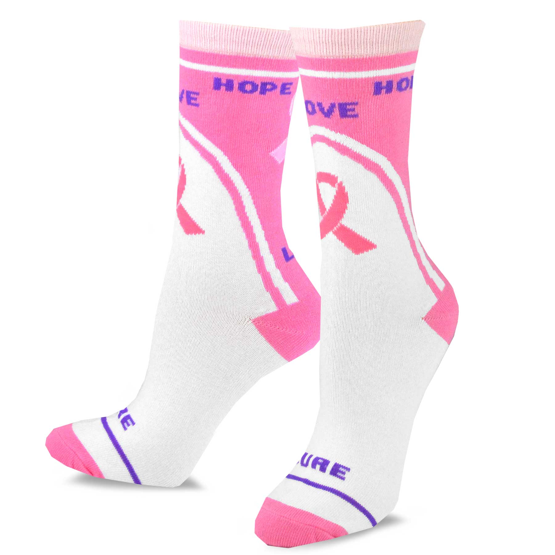 TeeHee Socks Women's Pink Ribbon Cotton Crew 5-Pack (11873)