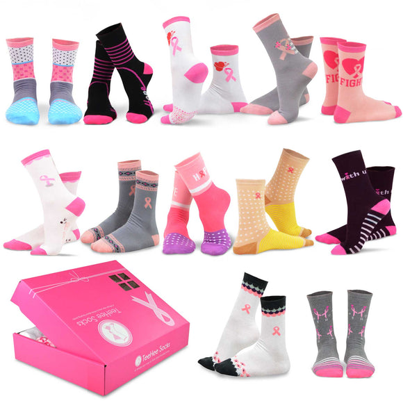 TeeHee Socks Women's Pink Ribbon Cotton Crew 5-Pack (11873)