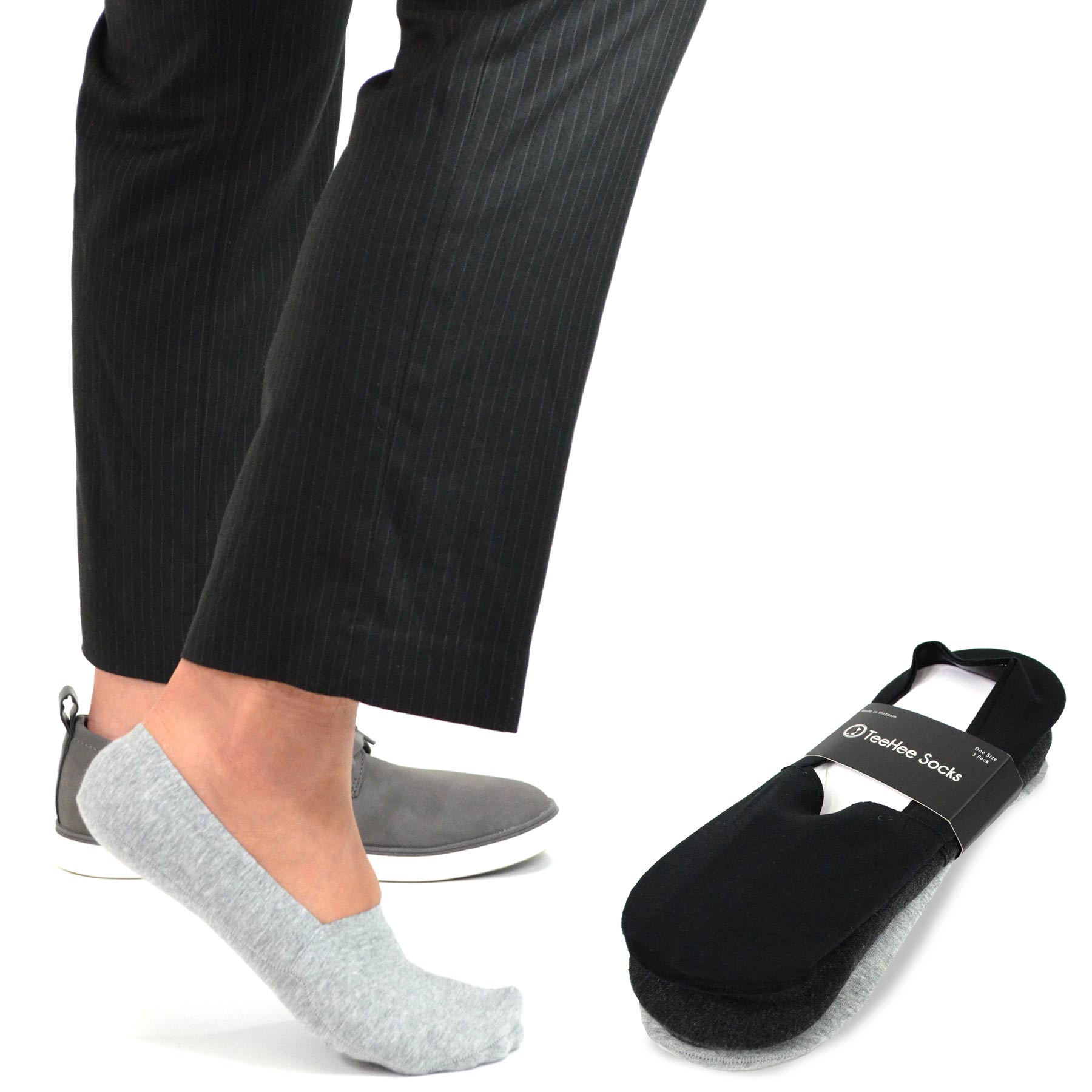 TeeHee Socks Women's Toe Topper Nylon No Show Pale Beige, Black 5-Pack