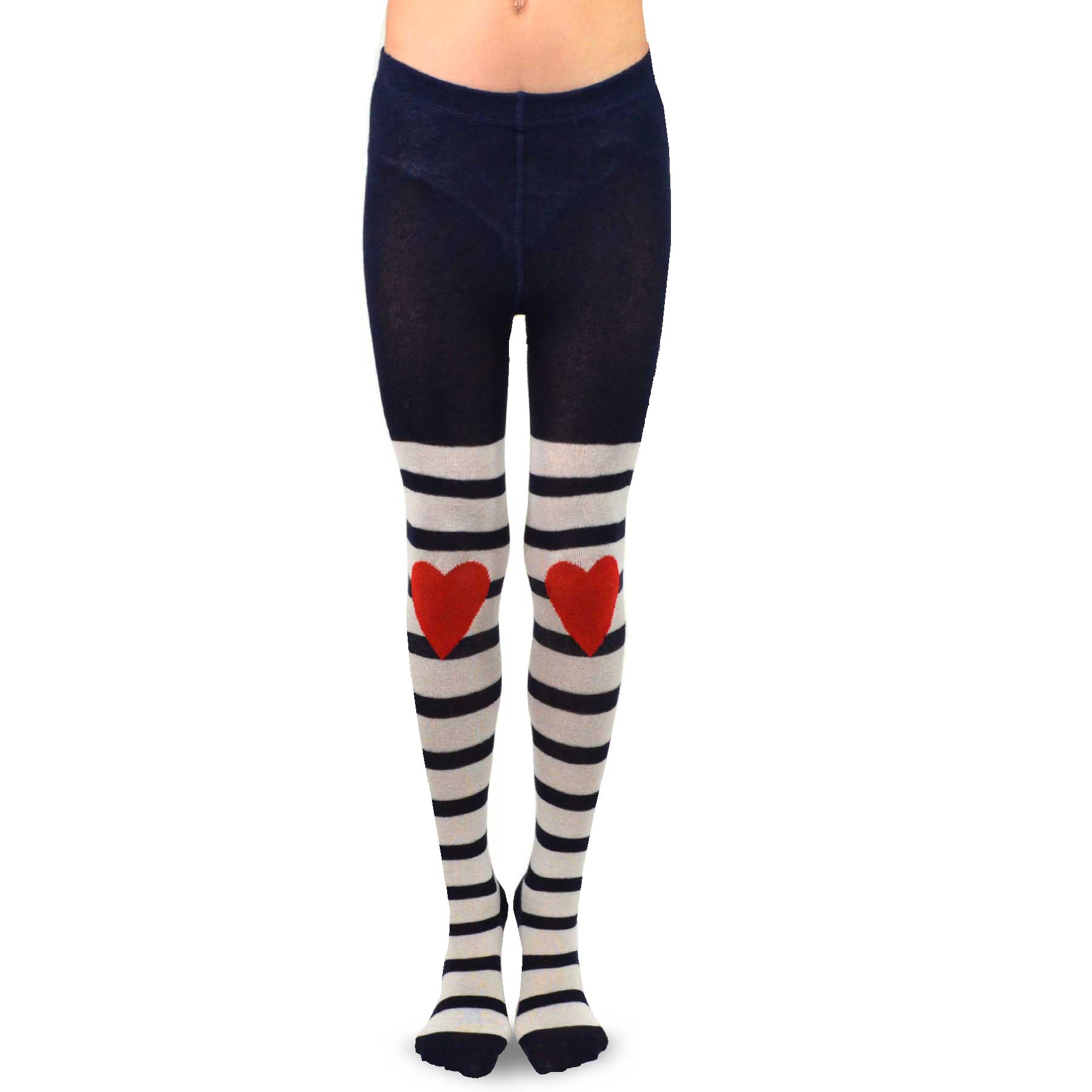 TeeHee Socks Kid's Casual Cotton Footless Tights Stripes with Hearts 3