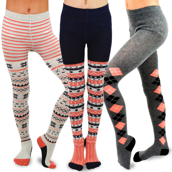 TeeHee Kids Girls Fashion Cotton Tights 3 Pair Pack (Argyle) - TeeHee Socks