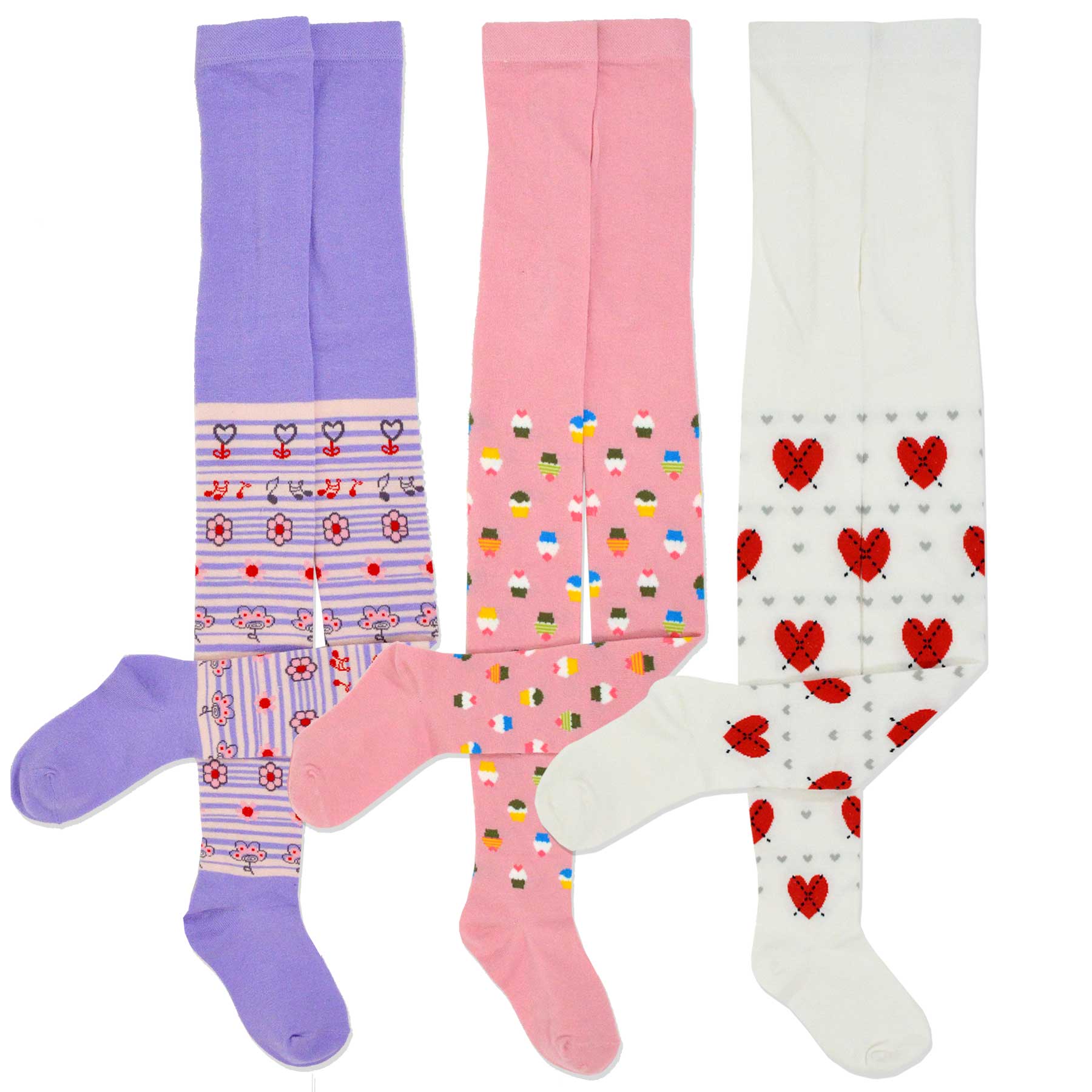 TeeHee Socks Kid's Casual Cotton Tights Pink, Blue, Hot Pink 3-Pack (T