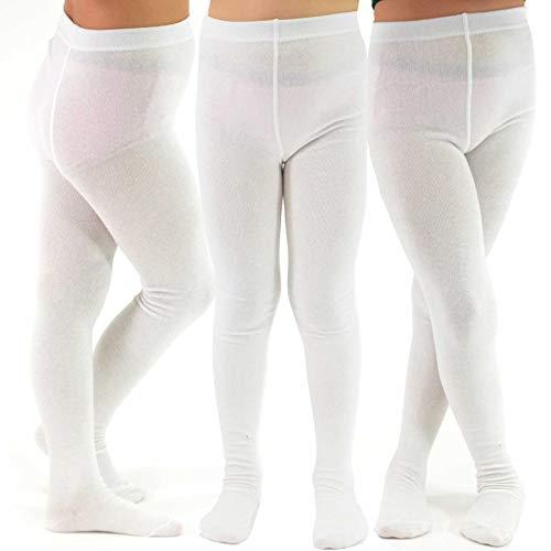 TeeHee Kids Girls Fashion Cotton Tights 3 Pair Pack (WHITE) - TeeHee Socks