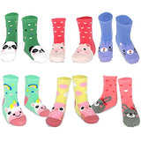 TeeHee Little Girls Cotton Crew Socks 6 Pair Pack (Animal Crew)(K2025)