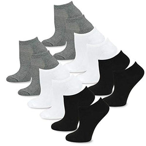 TeeHee Men's Fashion No Show/Low cut Fun Socks 12 Pairs Packs (Wht-Blk-Ht Grey)