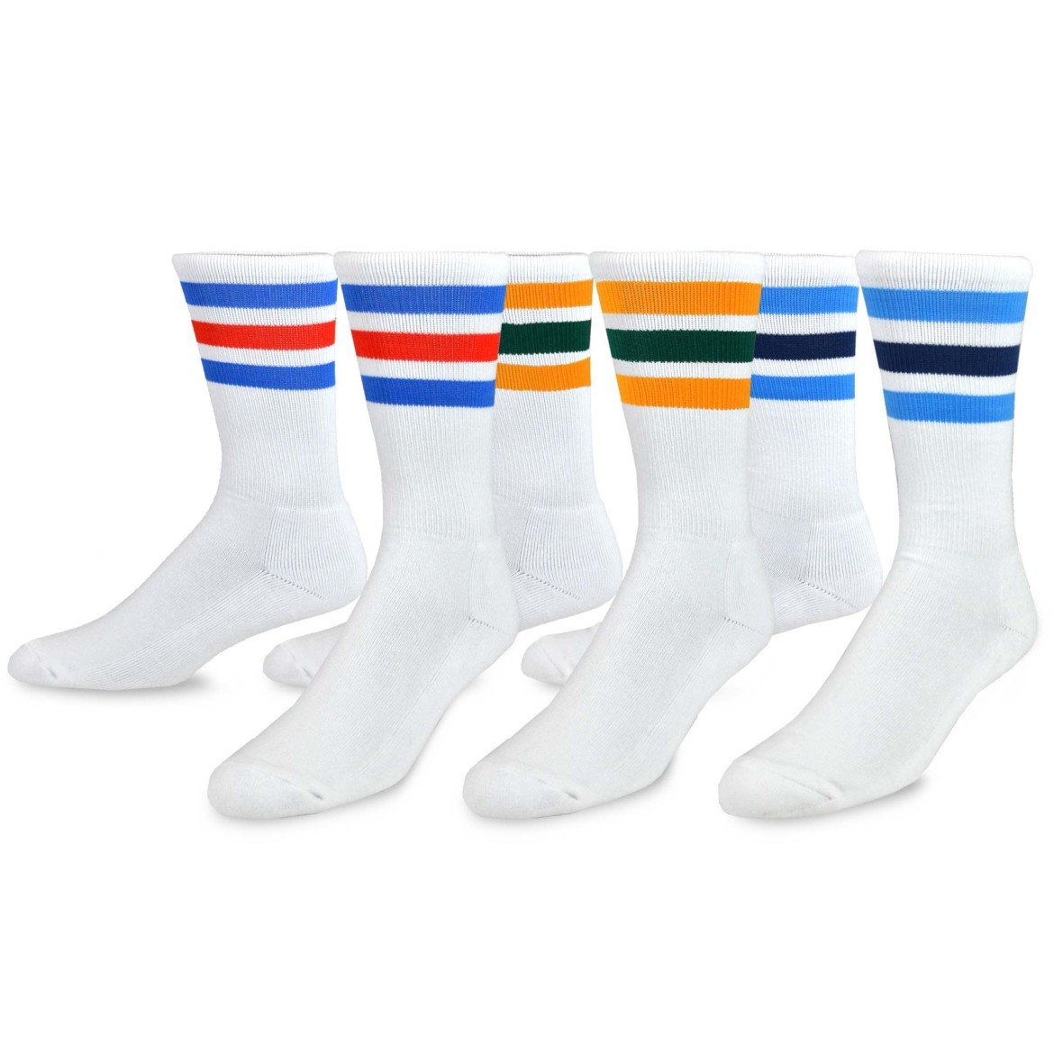 W Face 3-Pack Socks (ホワイト,ネイビー,グリーン) Stripe Crew Socks - White/Green - Ryderwear