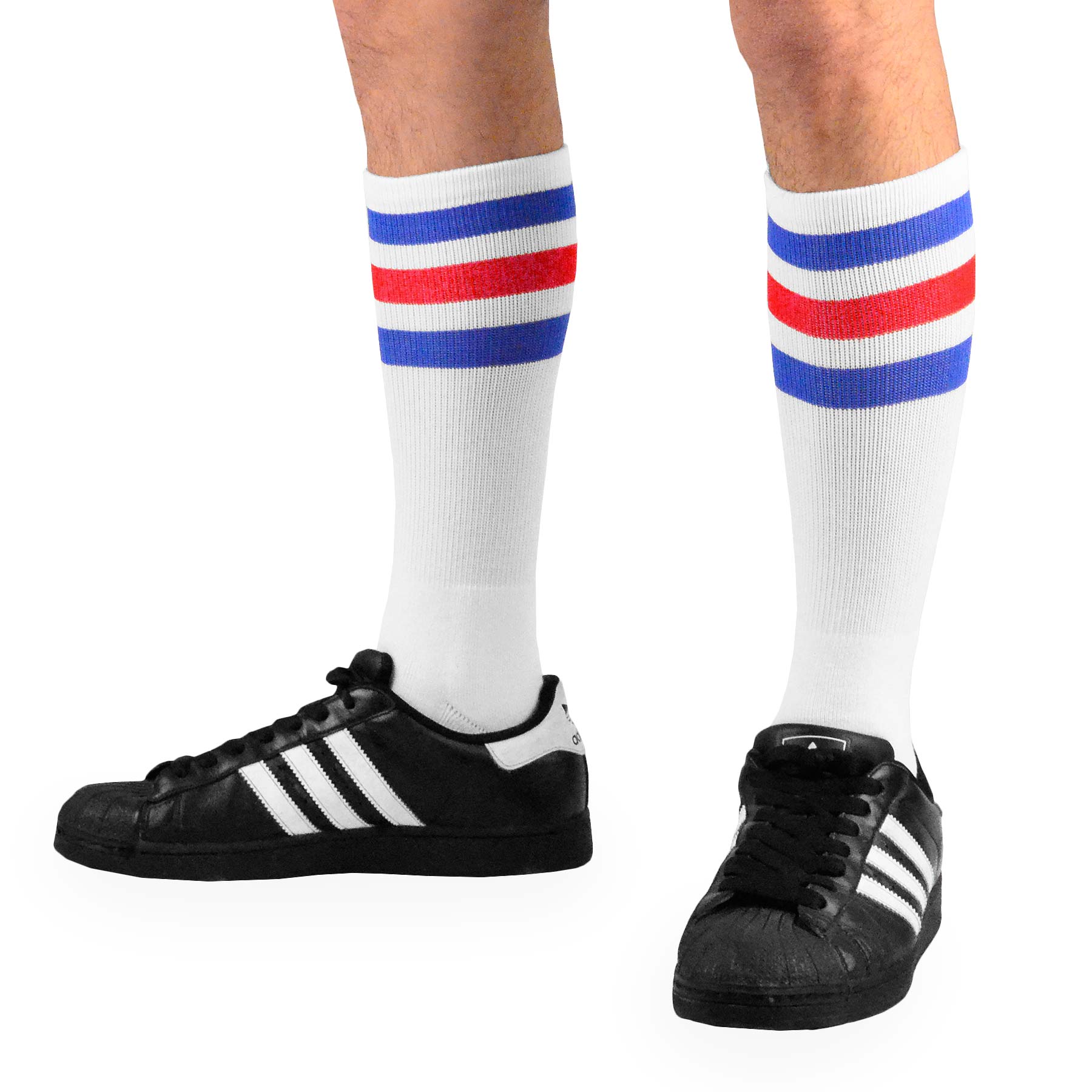 3-Pack Sport Socks Mid-Calf With Red/White/Blue Toe Stripes with