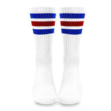 Men's Sports Stripes Cotton Half Cushion Crew Socks 3-pair Pack (White Blue Red) - TeeHee Socks