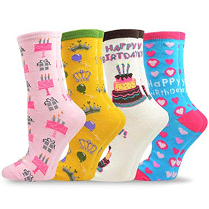 TeeHee Birthday Cotton Crew Socks for Women and Men 4-Pack (12003)