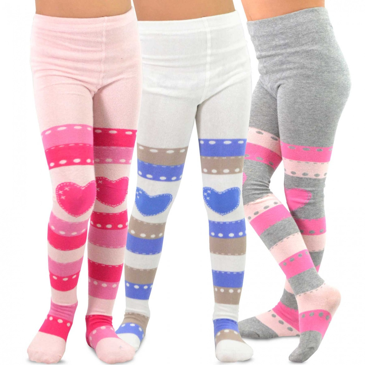 TeeHee Socks Kid's Casual Cotton Tights Stripes with Hearts 3-Pack (70