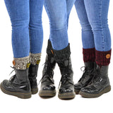 Women's Boot Toppers with Button 3-Pack Assorted Colors (Marled Cable Knit) - TeeHee Socks